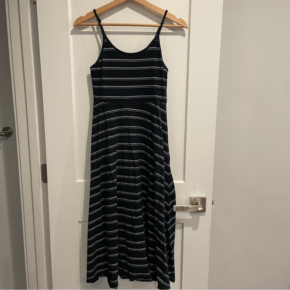 Black & White Striped Cotton Midi Dress